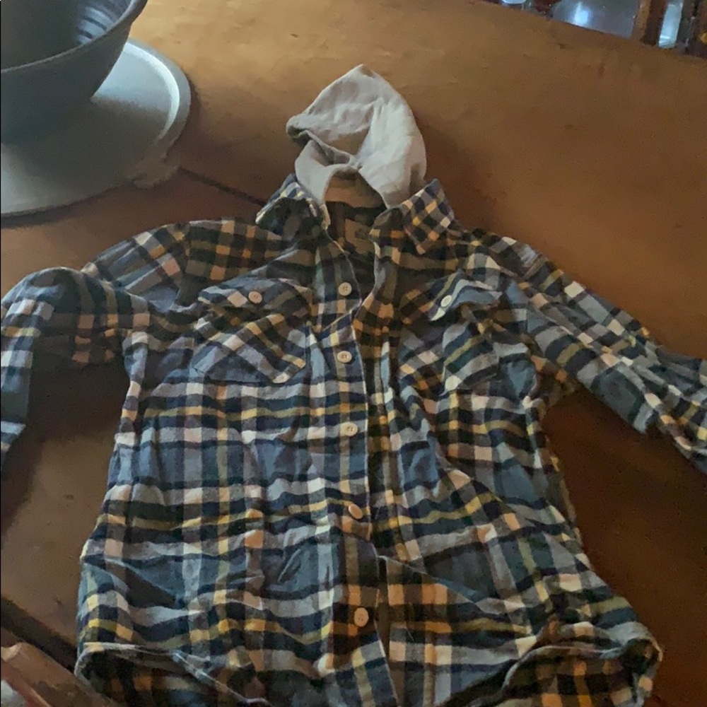 Mini-Boden youth flannel shirt with hood
